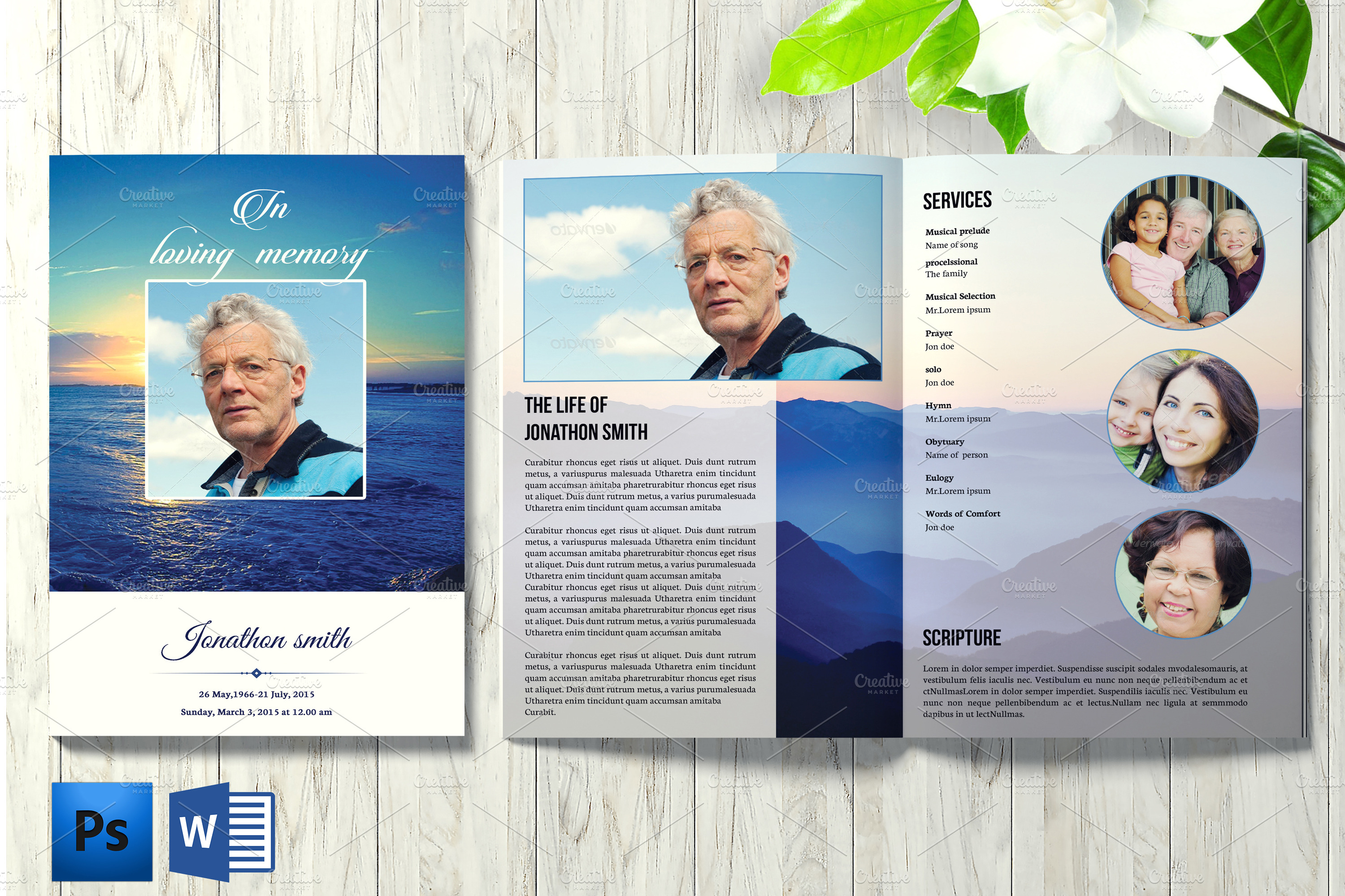 Funeral Program Template V13 | Brochure Templates ~ Creative Market