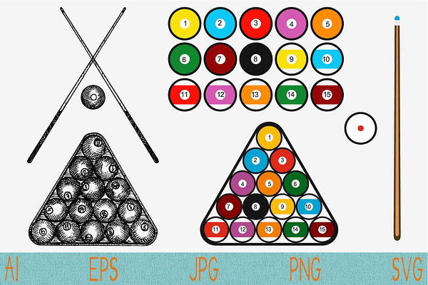 Billiard Balls In Triangle Svg Png Pre Designed Photoshop Graphics Creative Market