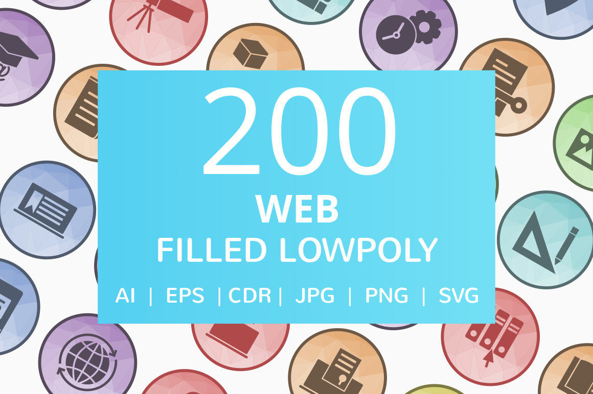 200 Web Filled Low Poly Icons | Pre-Designed Photoshop Graphics