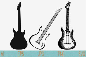 Download Guitar Silhouettes Vector Pack 1 Pre Designed Illustrator Graphics Creative Market PSD Mockup Templates