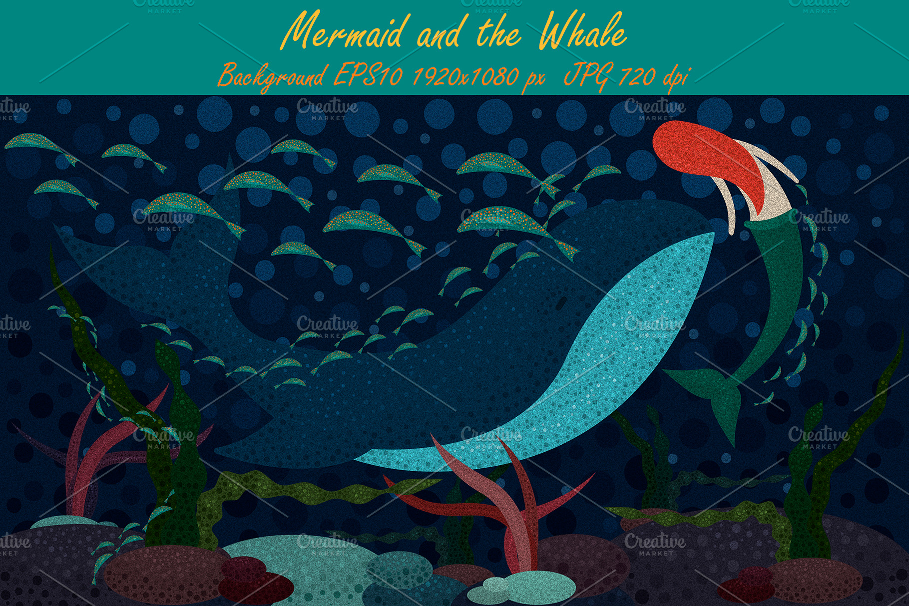 Mermaid and a Whale. Background | Photoshop Graphics ~ Creative Market