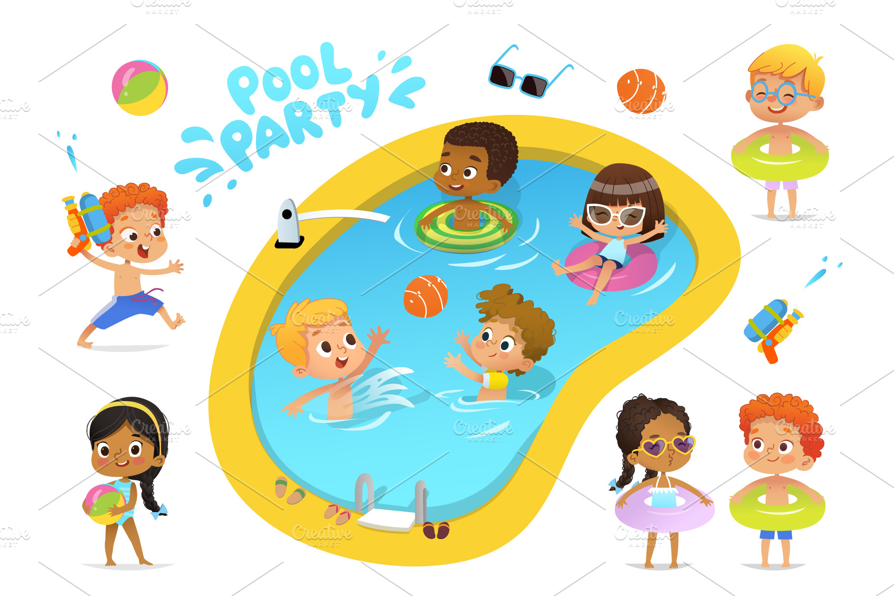 Pool Party Characters | Object Illustrations ~ Creative Market