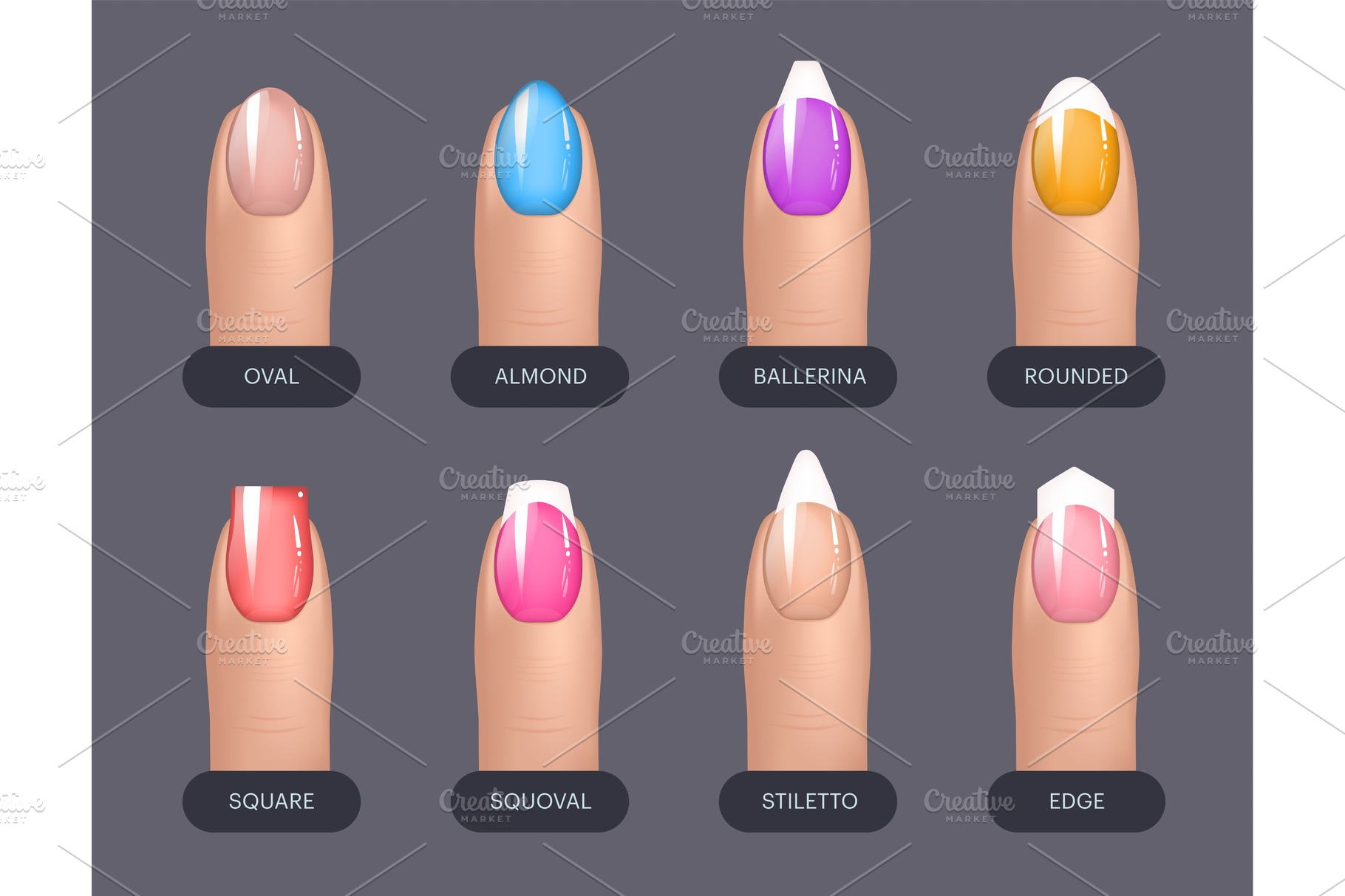 Set Of Realistic Colorful Nails Pre Designed Vector Graphics Creative Market