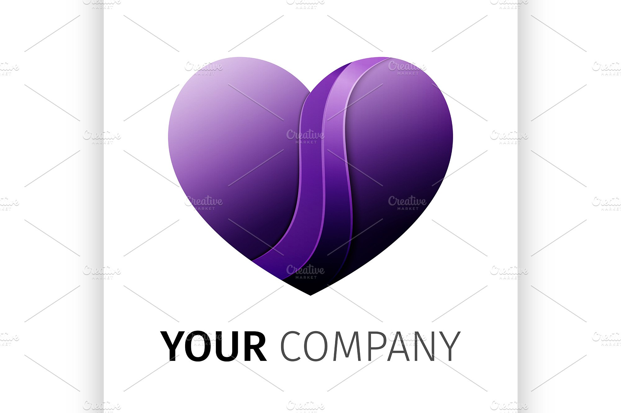 Purple heart Logo design ribbon | Illustrator Graphics ~ Creative Market