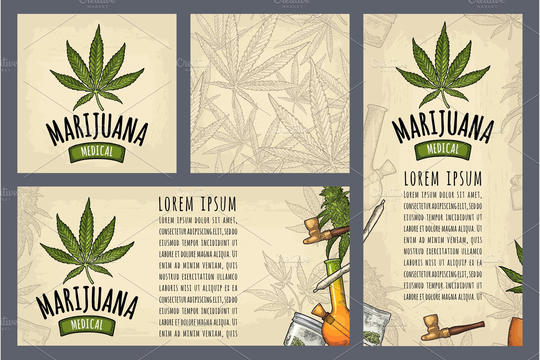 Download Set Template Posters Marijuana Pre Designed Vector Graphics Creative Market