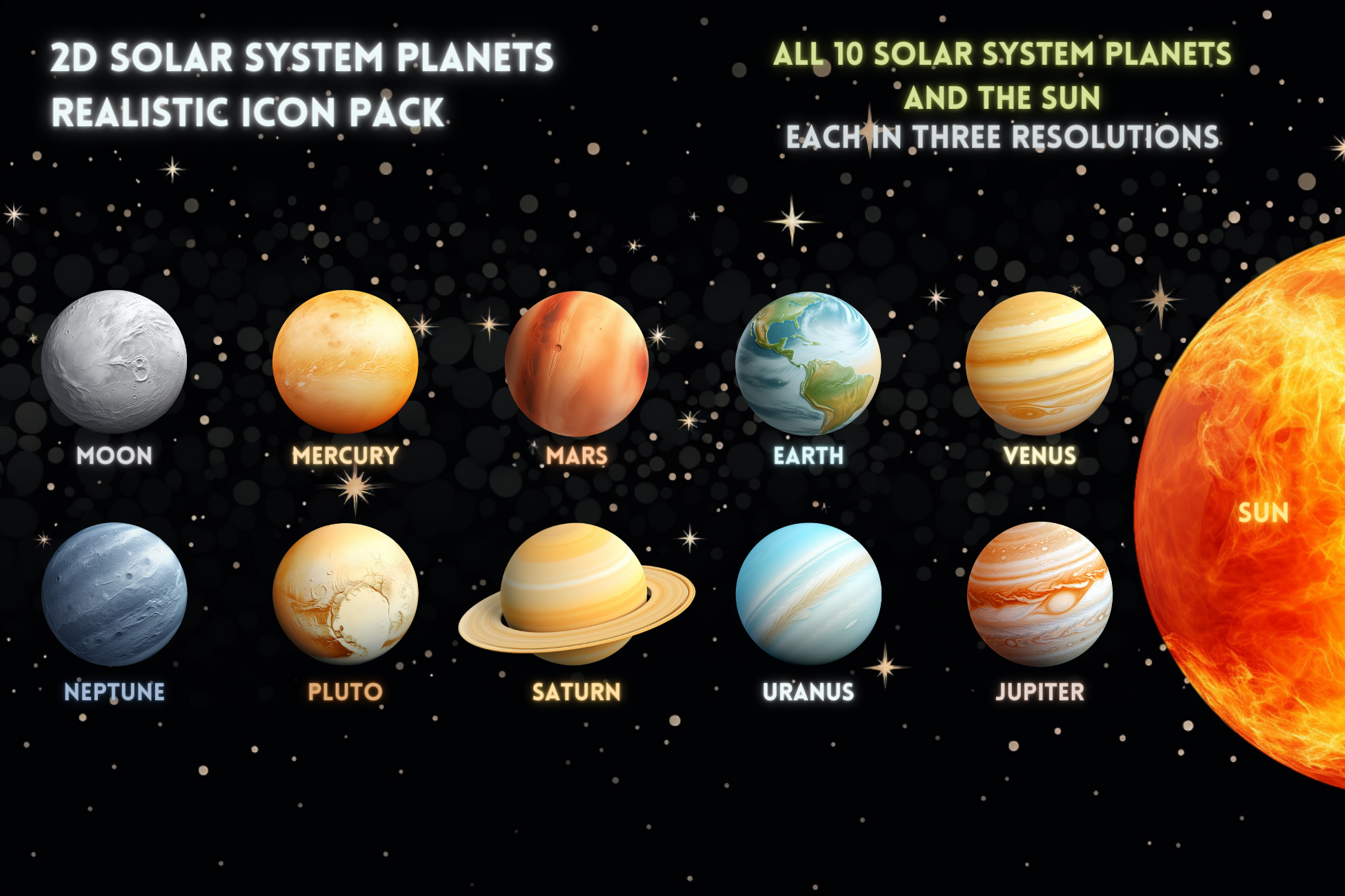 2D Solar System Realistic Pack | Solid Icons ~ Creative Market