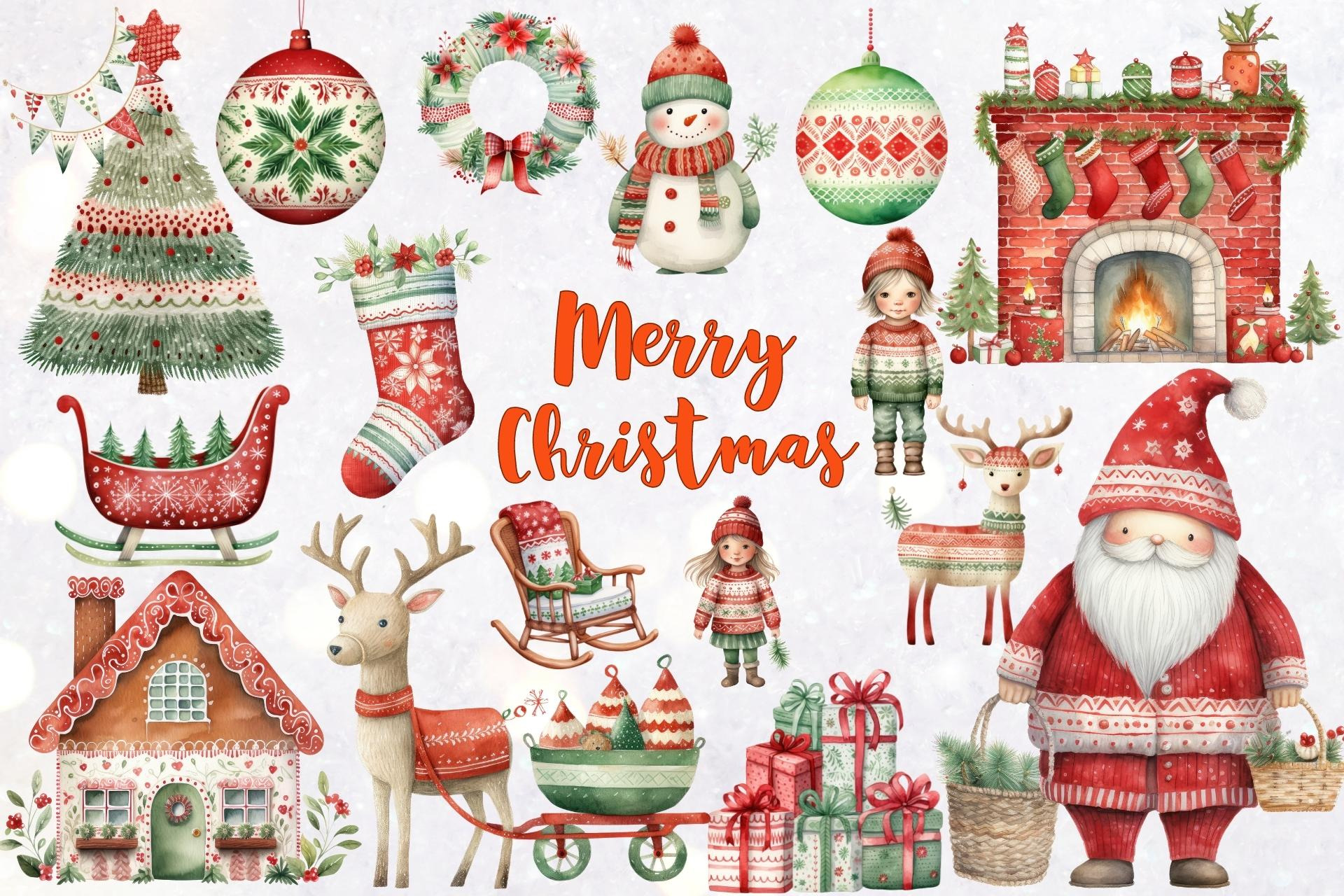 Merry Christmas Watercolor Clipart | Seasonal Illustrations ~ Creative ...