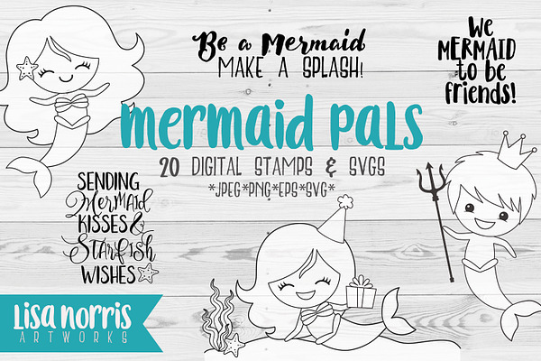 Download Mermaid Pals Digital Stamps And Svgs Pre Designed Vector Graphics Creative Market