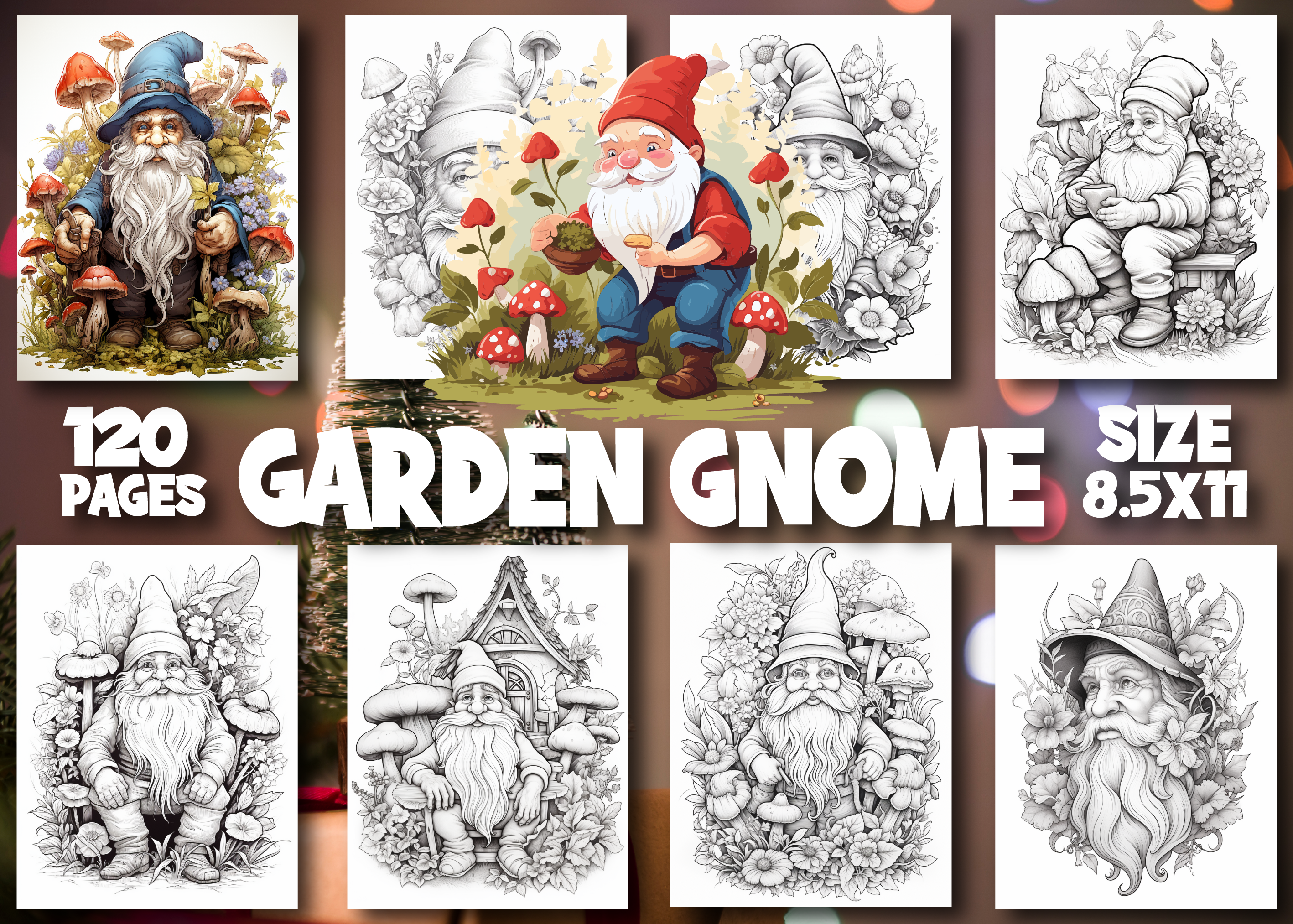 Garden Gnome Adult Coloring Pages Seasonal Illustrations ~ Creative Market 