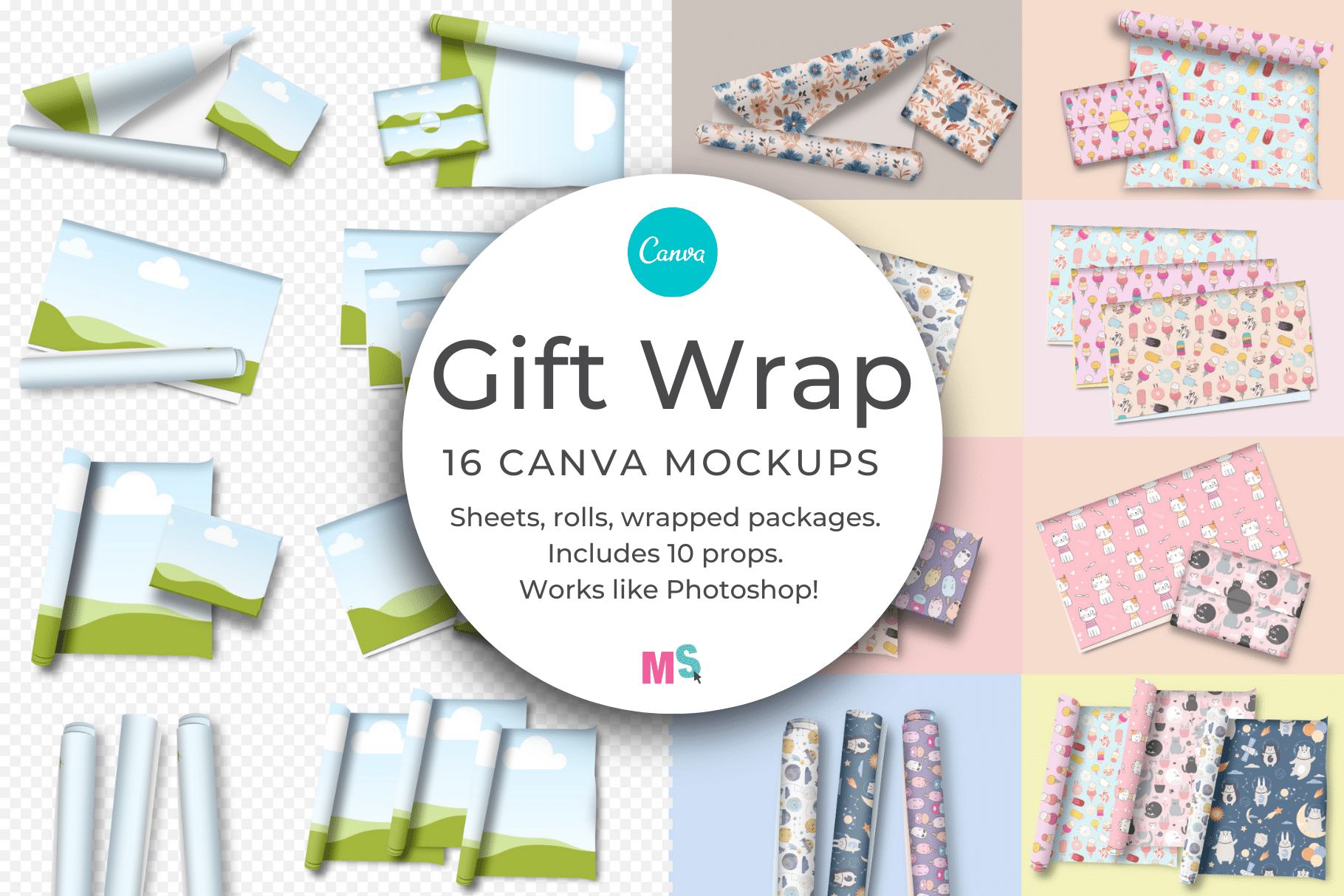 Gift Wrap Mockup Set for Canva | Creative Market