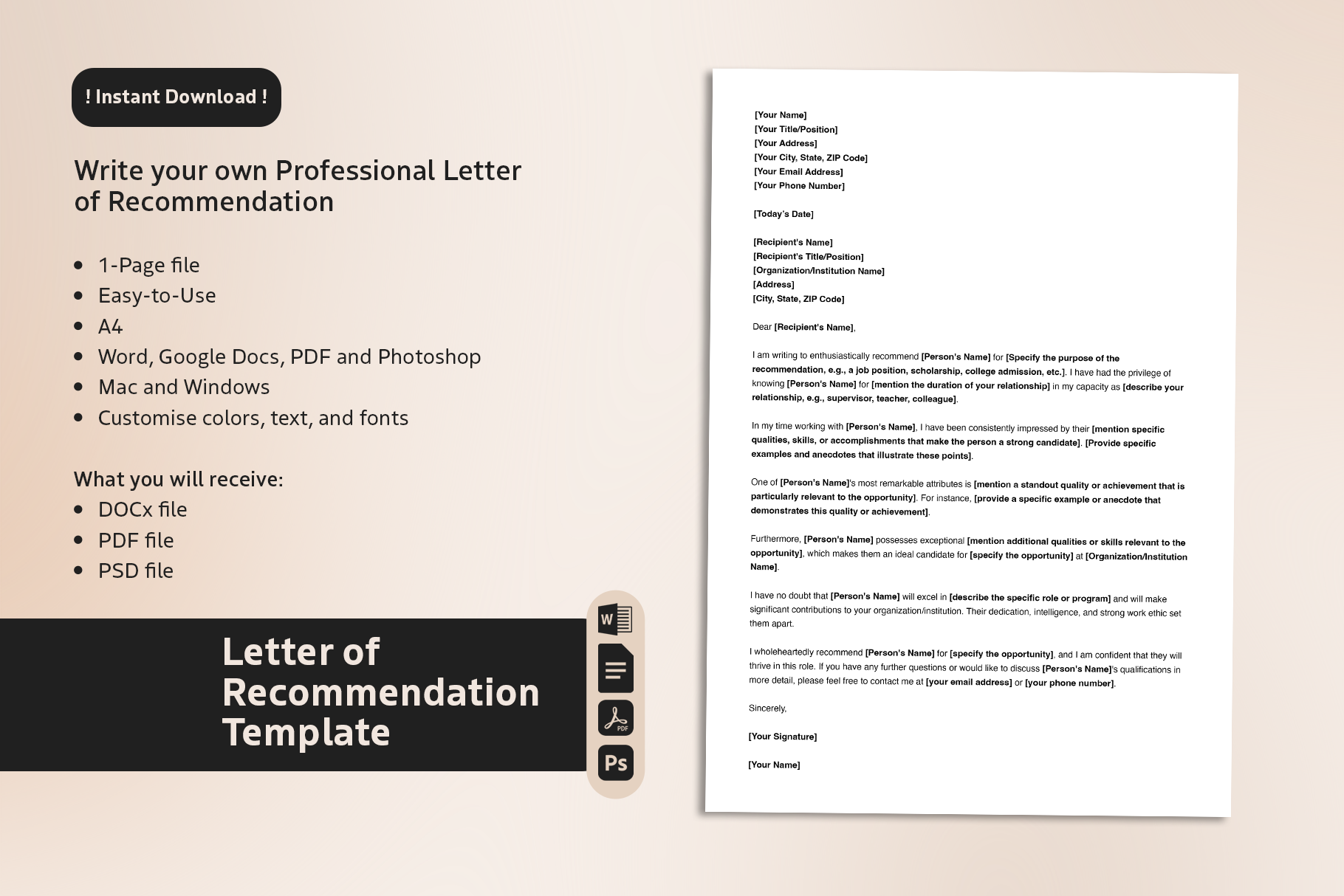 Letter of Recommendation Template | Creative Market