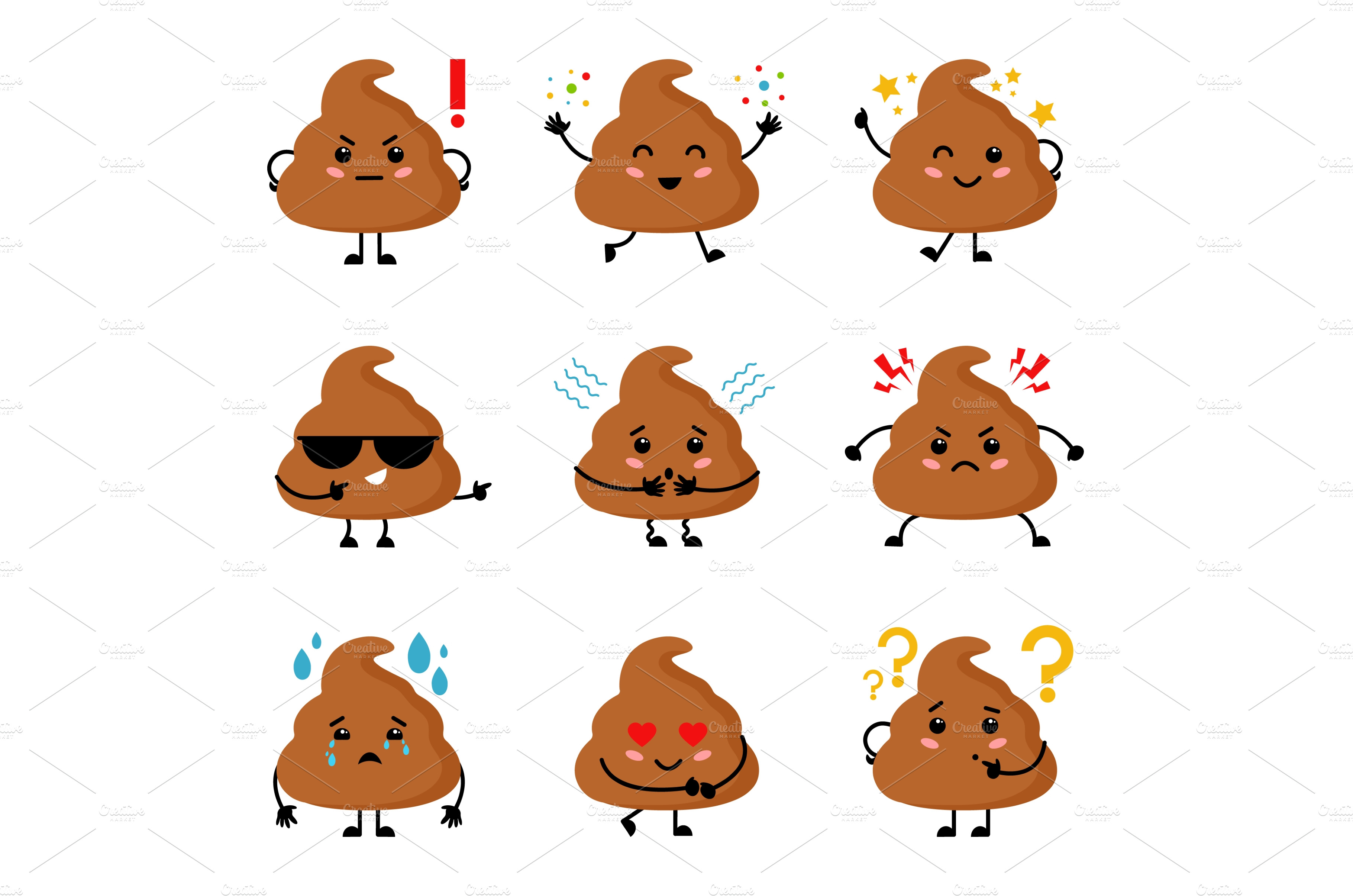 Poop characters, baby stool emojis | Illustrations ~ Creative Market