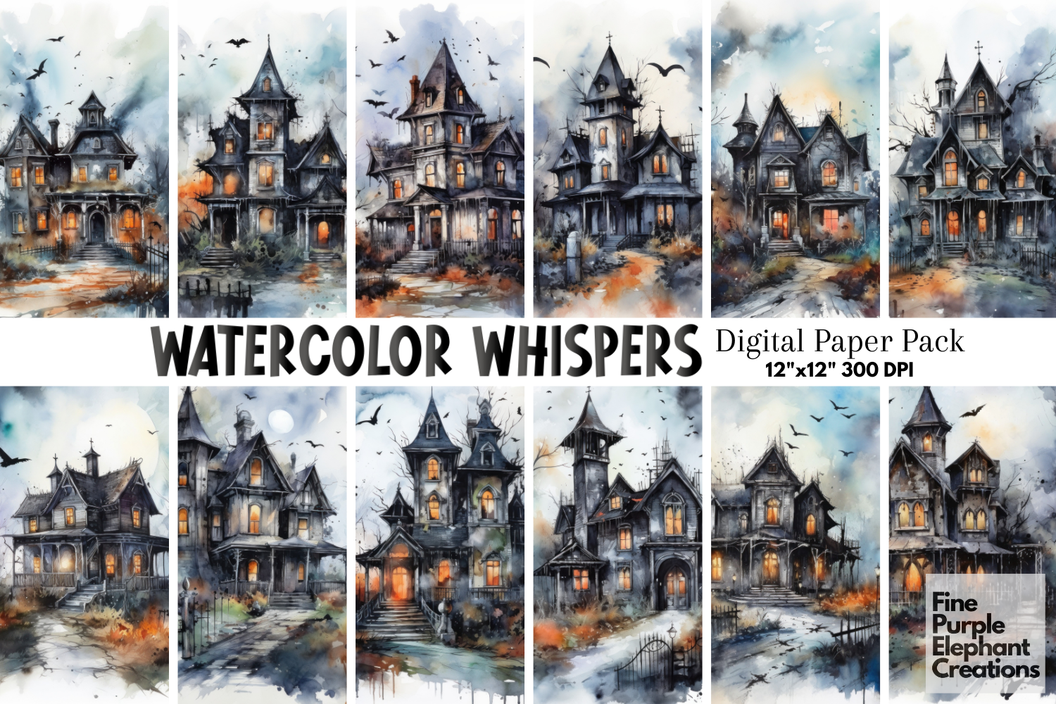 Watercolor Haunted House | Halloween | Background Graphics ~ Creative