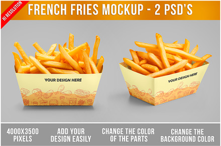 Premium PSD  Kraft paper large size french fries packaging mockup