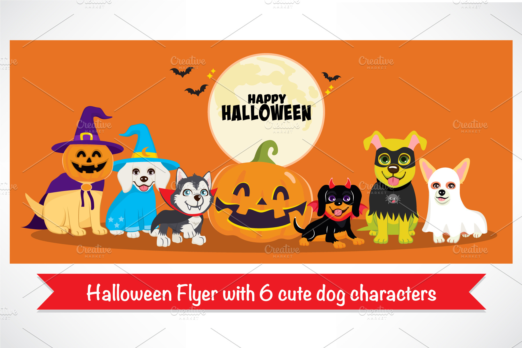 Halloween Dog Party Flyer Seasonal Illustrations Creative Market