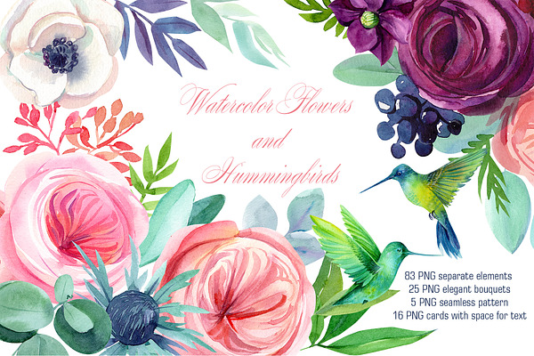 Download Flower And Bird Clipart Watercolor Custom Designed Illustrations Creative Market