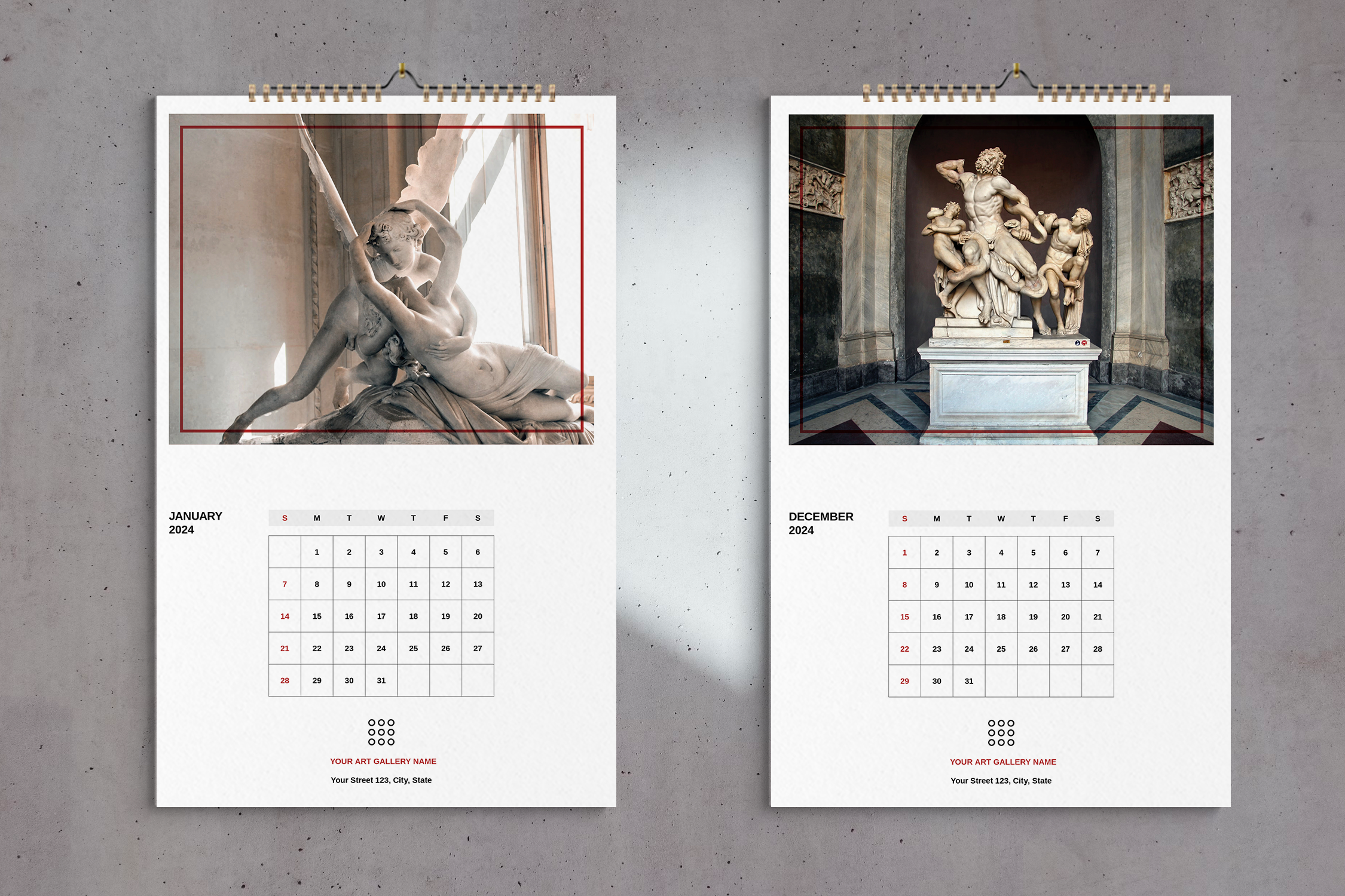 Art Gallery Wall Calendar 2024 Template for InDesign Creative Market