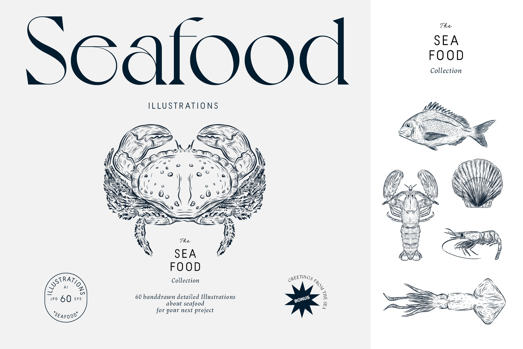 Elegant Seafood Vector Collection | Creative Market