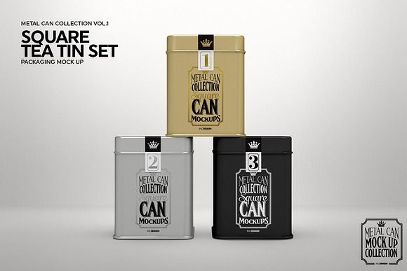 Download Square Tea Tin Set Packaging Mockup Creative Photoshop Templates Creative Market