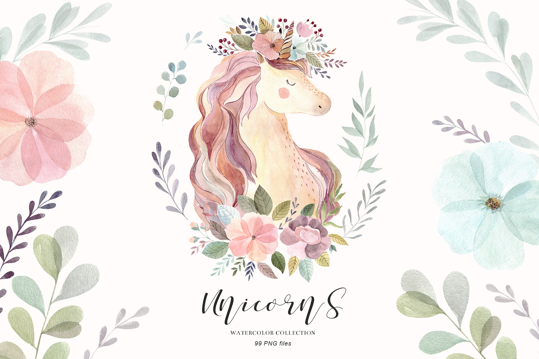 unicorns flowers collection photoshop graphics creative market