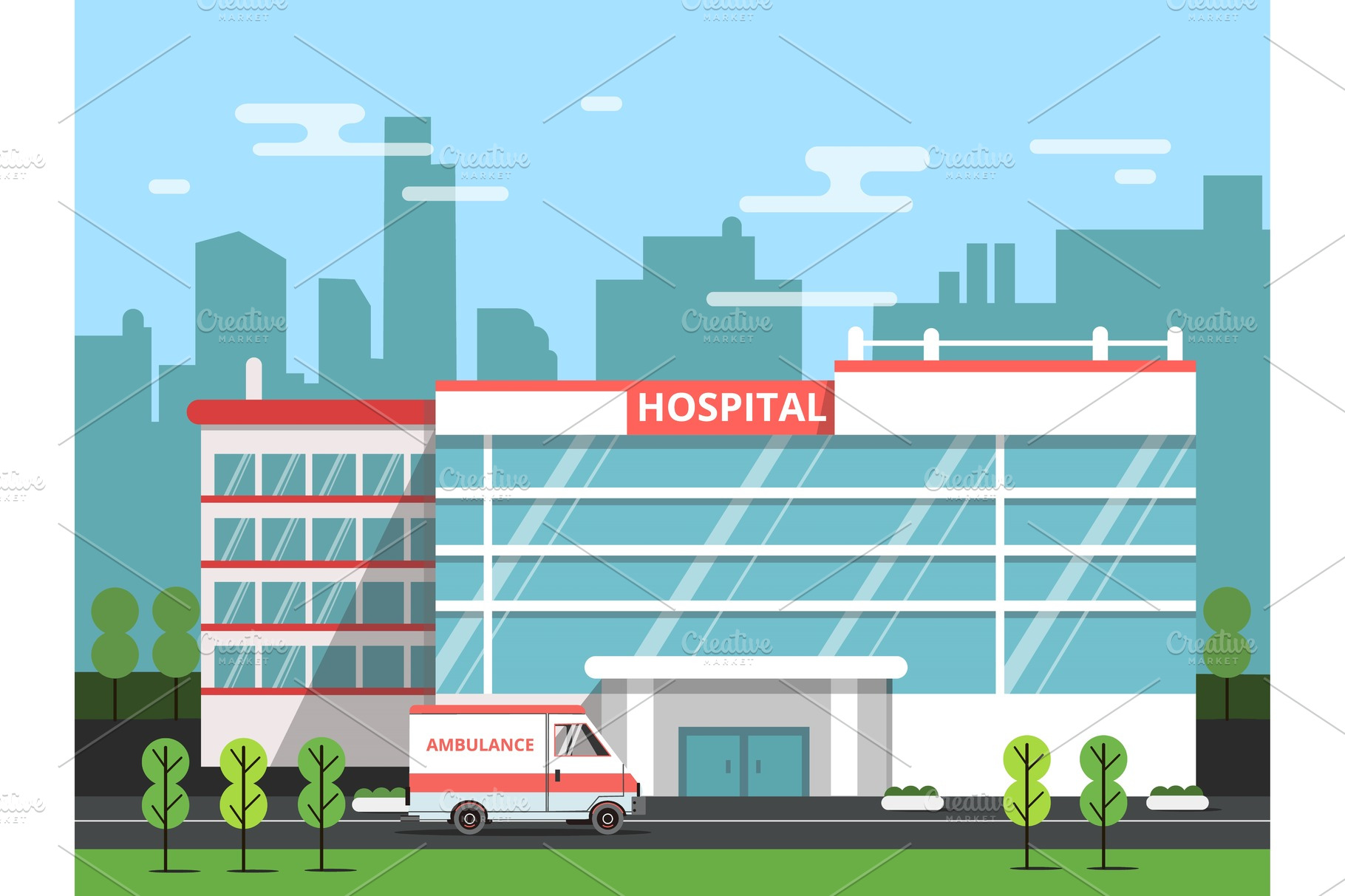 Health center, exterior of hospital | Background Graphics ~ Creative Market