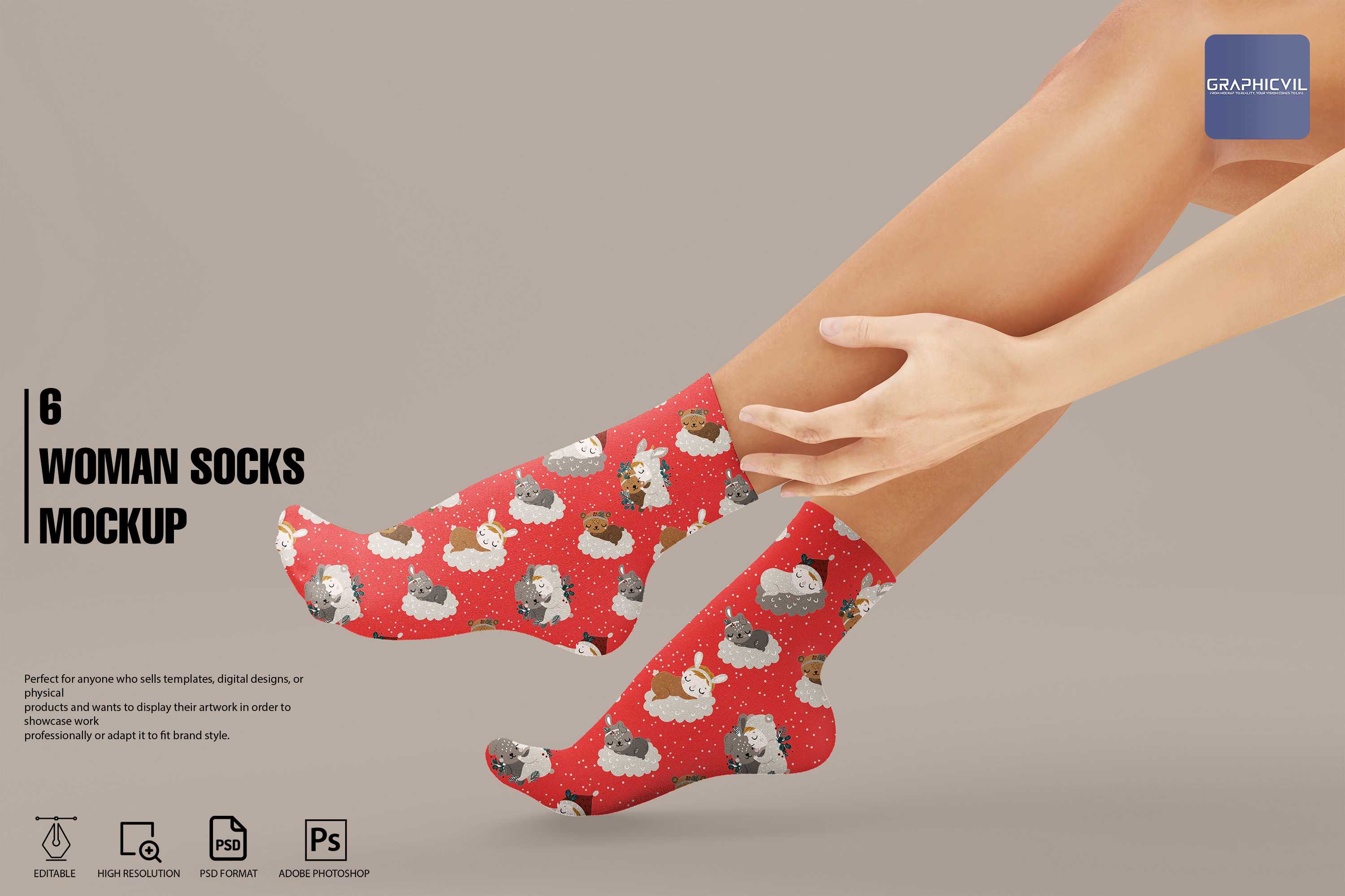 Dye sublimation Woman Socks Mockup 3 | Apparel Mockups ~ Creative Market