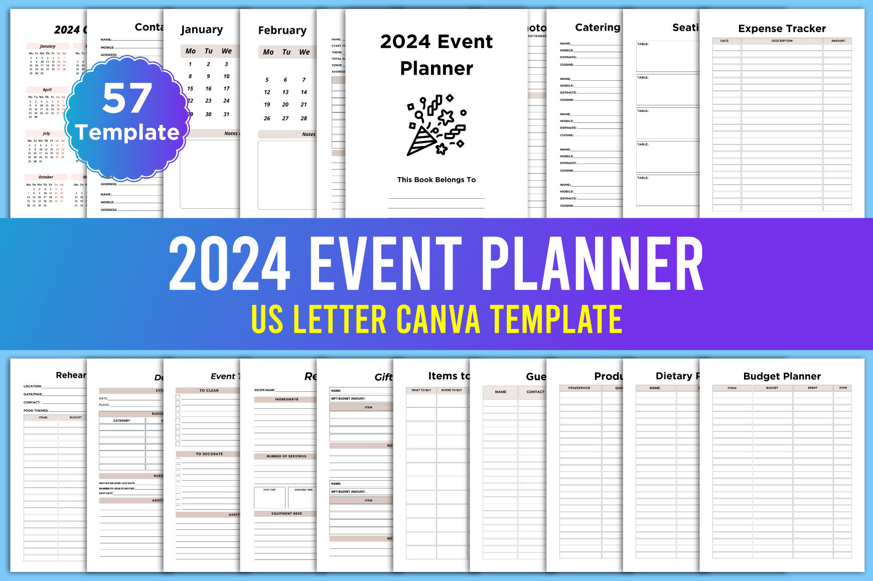 Editable 2024 Event Planner Canva Stationery Templates Creative Market