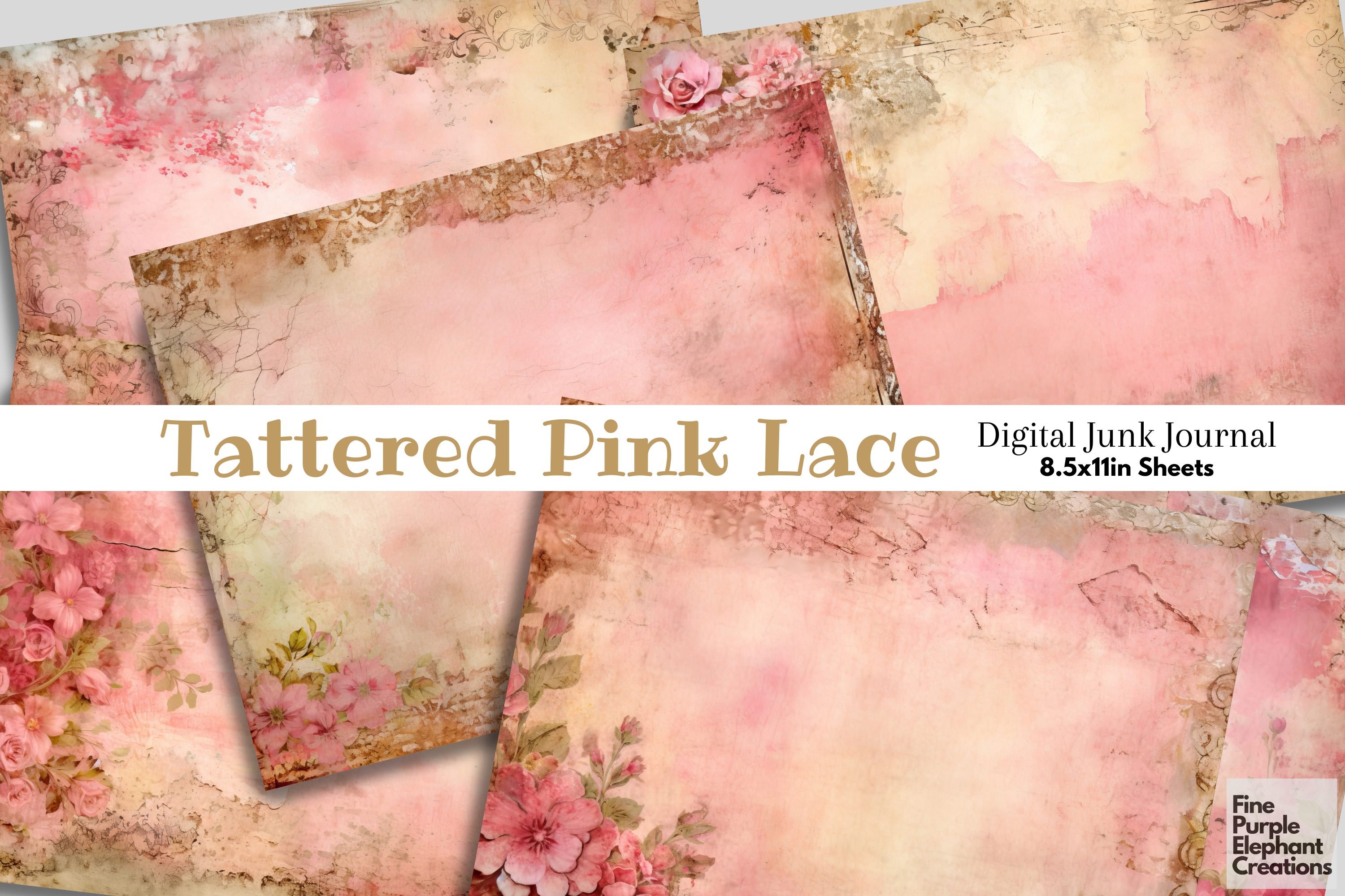 Old Tattered Pink Lace Junk Journal  Background Graphics ~ Creative Market