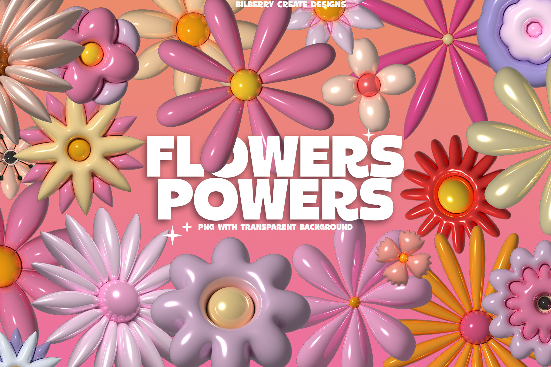 Flowers Powers 3D art set | Graphic Objects ~ Creative Market