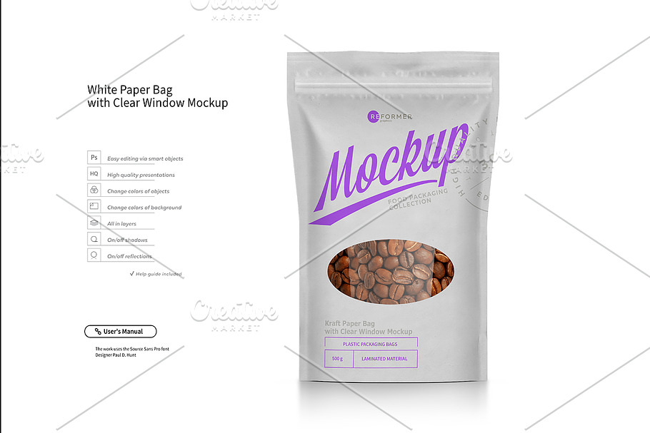 Download White Paper Bag Doypack Mock-up | Creative Photoshop Templates ~ Creative Market