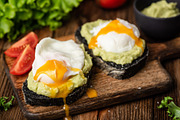 Avocado and poached egg on bread featuring avocado, egg, and bread ...