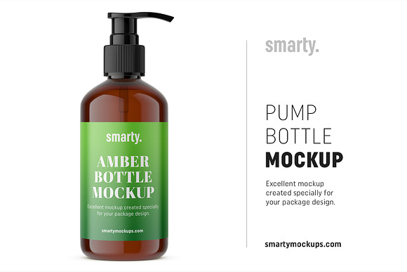 Download Amber Bottle With Pump Mockup Creative Photoshop Templates Creative Market