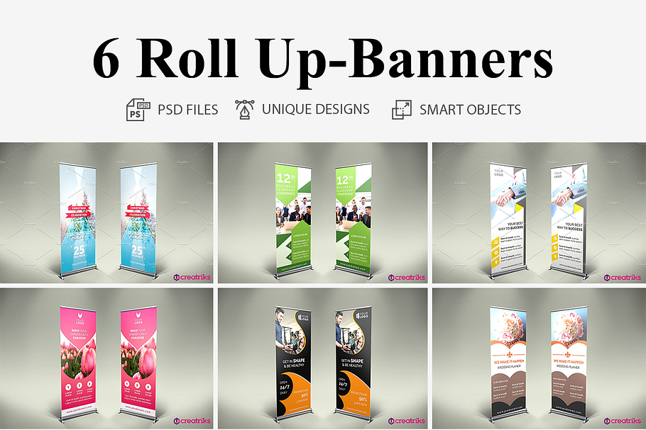 6 Roll Up Banners Creative Photoshop Templates Creative Market