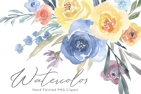 watercolor blue yellow flowers png pre designed photoshop graphics creative market watercolor blue yellow flowers png