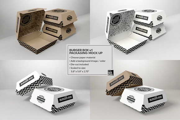 Download Burger Box Packaging Mockup V 1 Creative Photoshop Templates Creative Market