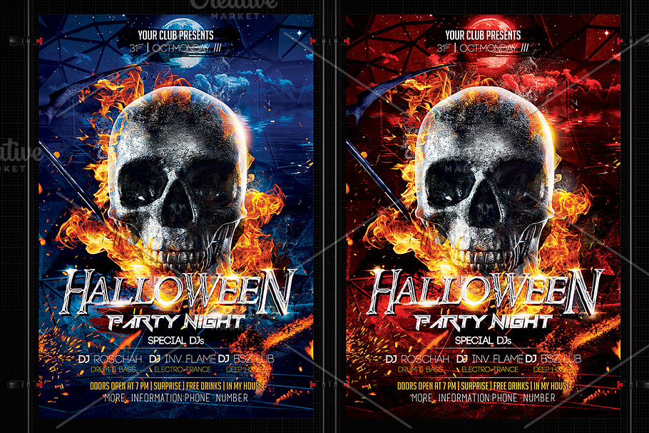 Halloween Club Flyer Creative Photoshop Templates Creative Market