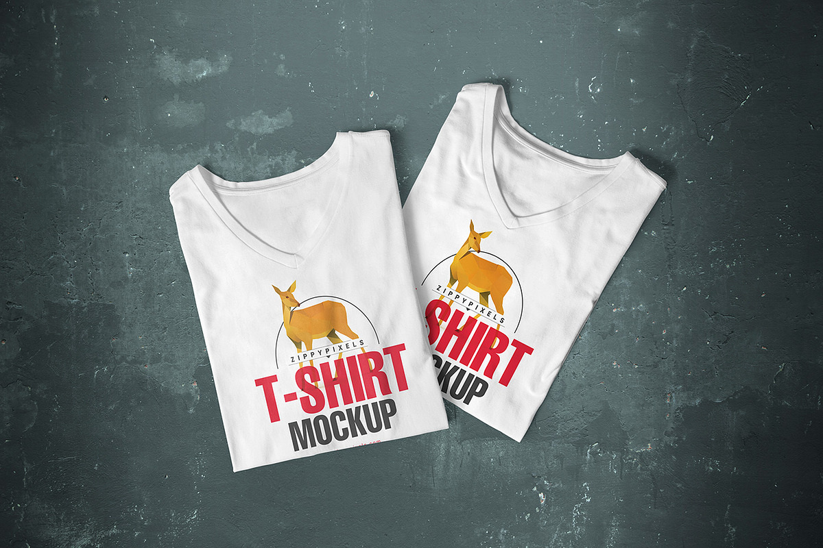 Download V-Neck T-shirt Mockups | Creative Illustrator Templates ~ Creative Market