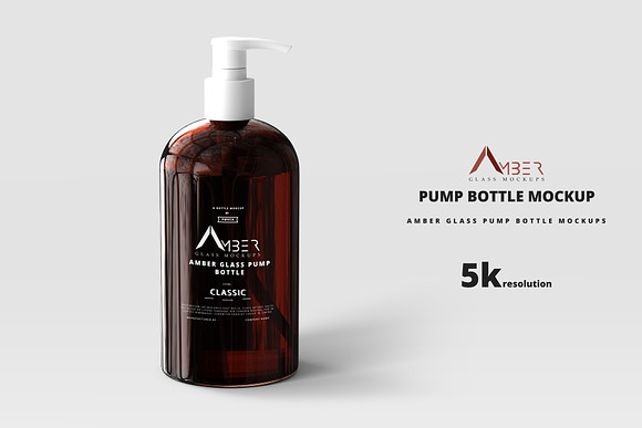 Download Amber Glass Pump Bottle Mockup Creative Photoshop Templates Creative Market