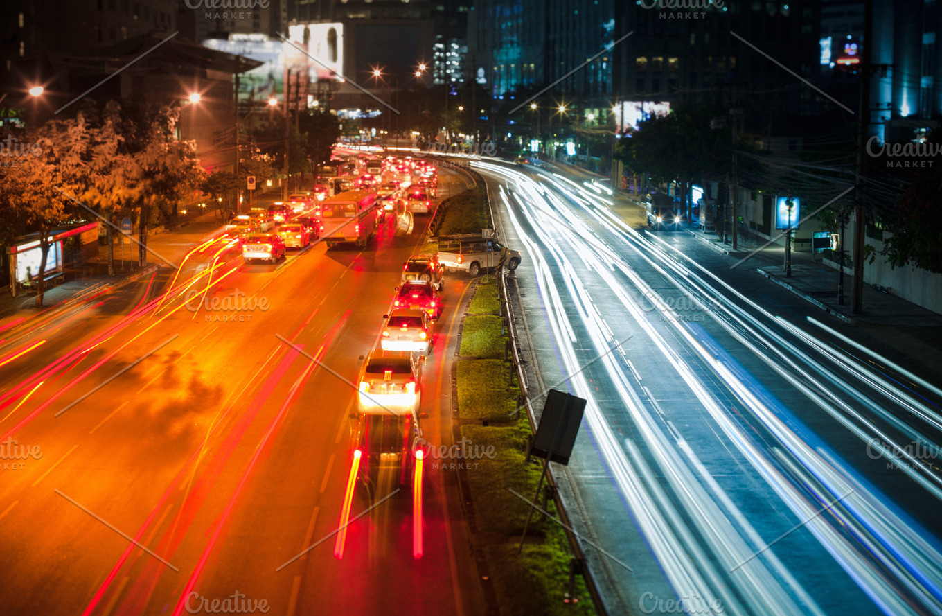 Traffic at Night in the city | Transportation Stock Photos ~ Creative ...