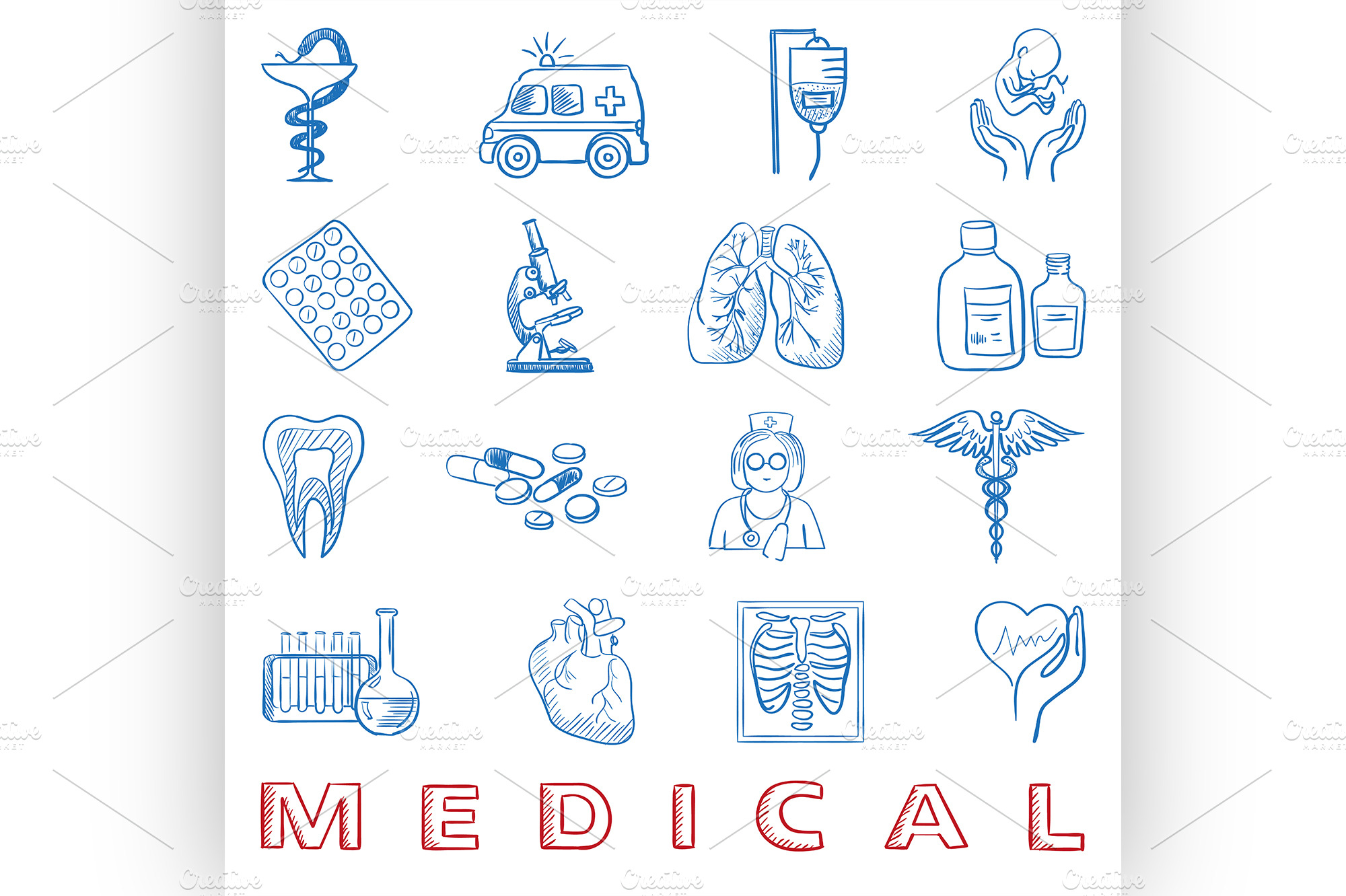 hand draw doodle Health care and me Illustrator Graphics Creative