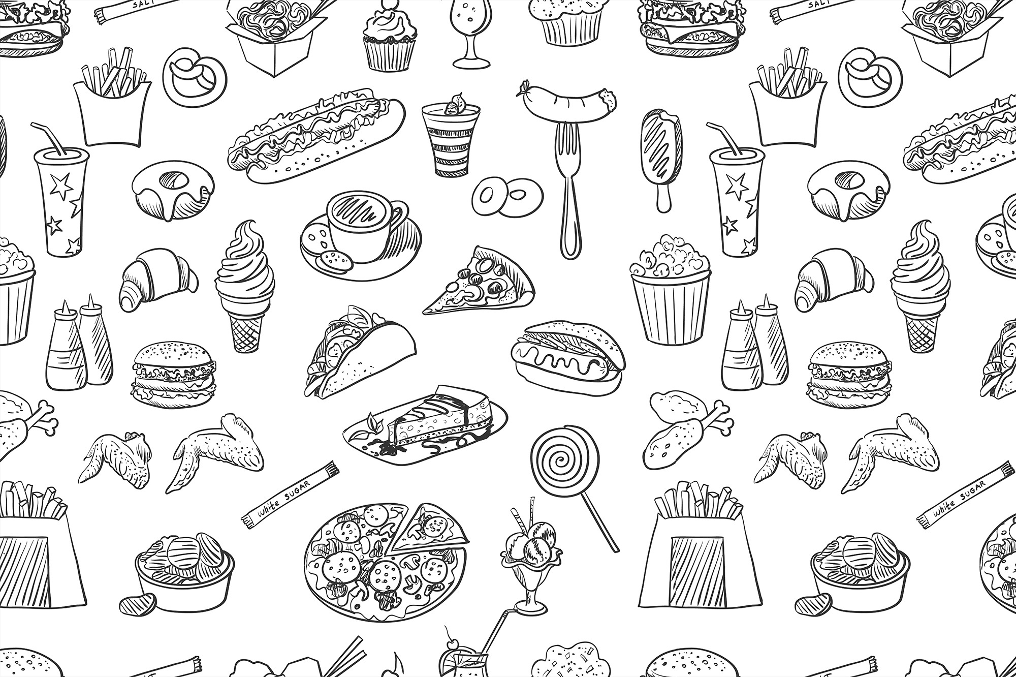 Hand Drawn Set Fast Food Vector Illustration Stock Ve