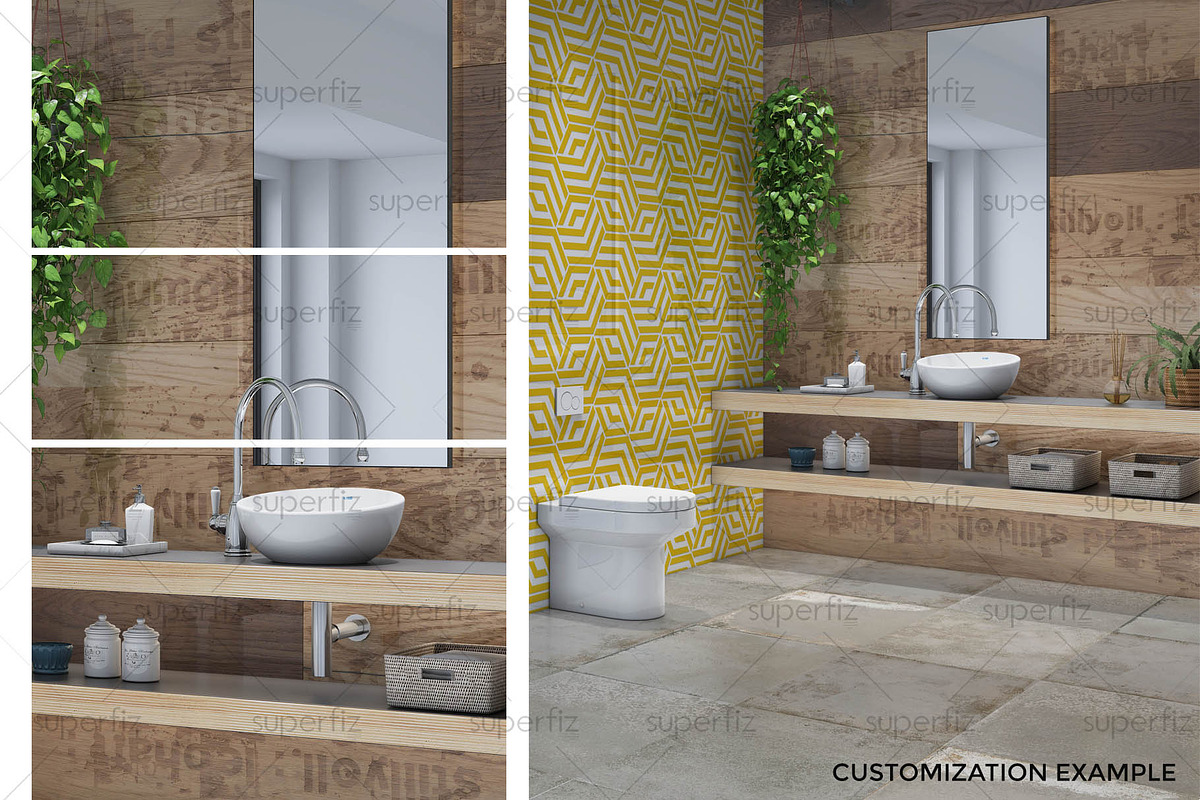 Floor&Wall Mockup Bathroom Scene SM8 | Creative Photoshop Templates ~ Creative Market