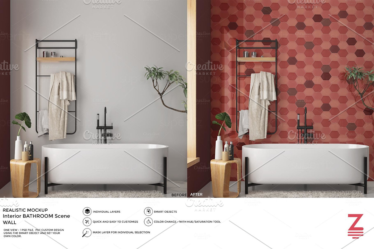 Download Floor&Wall Mockup Bathroom Scene SM8 | Creative Photoshop ...