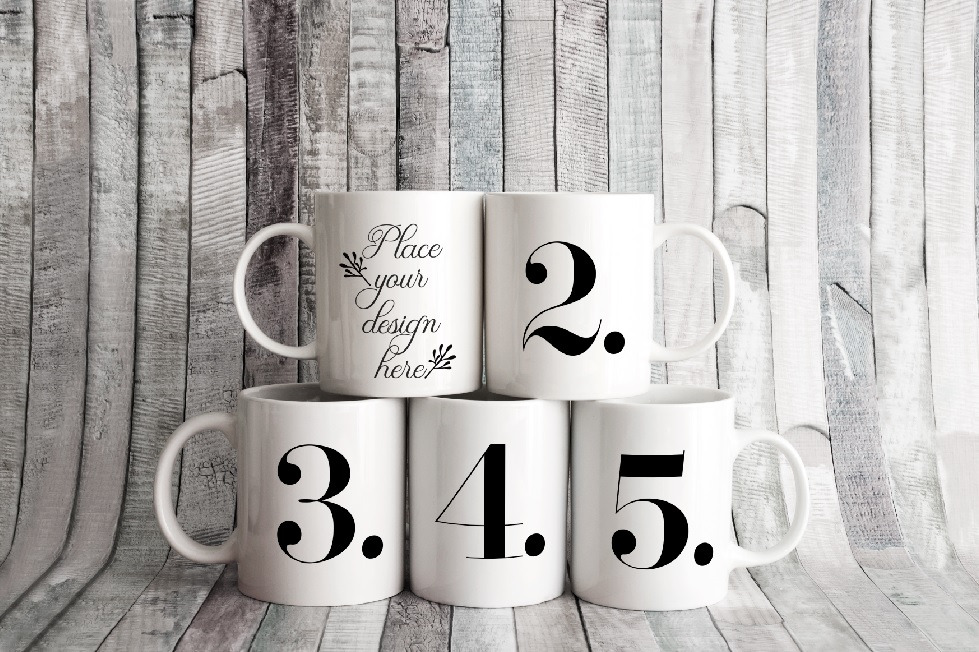 Download 5 Coffee Mug Mockup Five Cup Mock Up Creative Photoshop Templates Creative Market