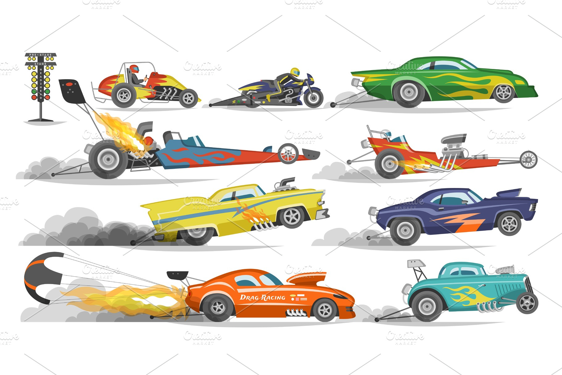 Race car vector drag racing on | Pre-Designed Vector Graphics