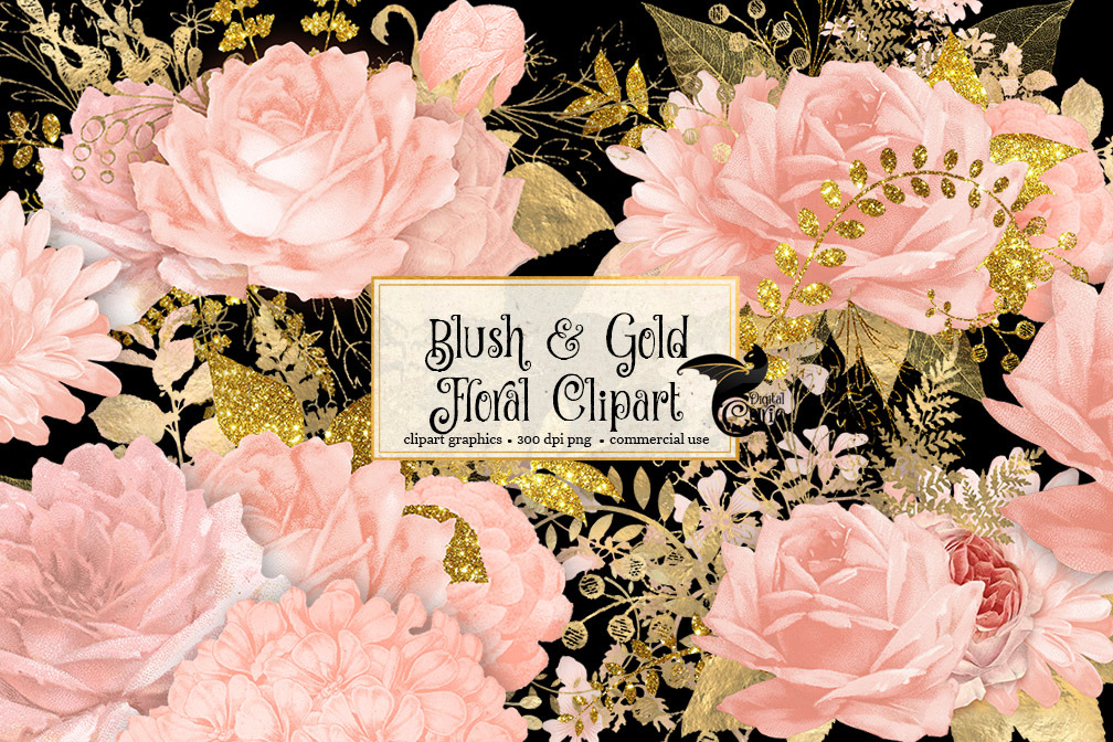 Blush and Gold Floral Clipart | Pre-Designed Photoshop Graphics