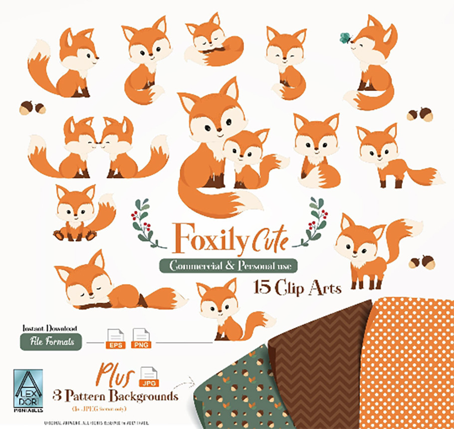 Download Cute Mommy Baby Fox Clipart Bundle Pre Designed Photoshop Graphics Creative Market