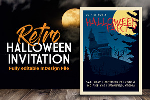 Retro Halloween Party Invite Creative Indesign Templates Creative Market