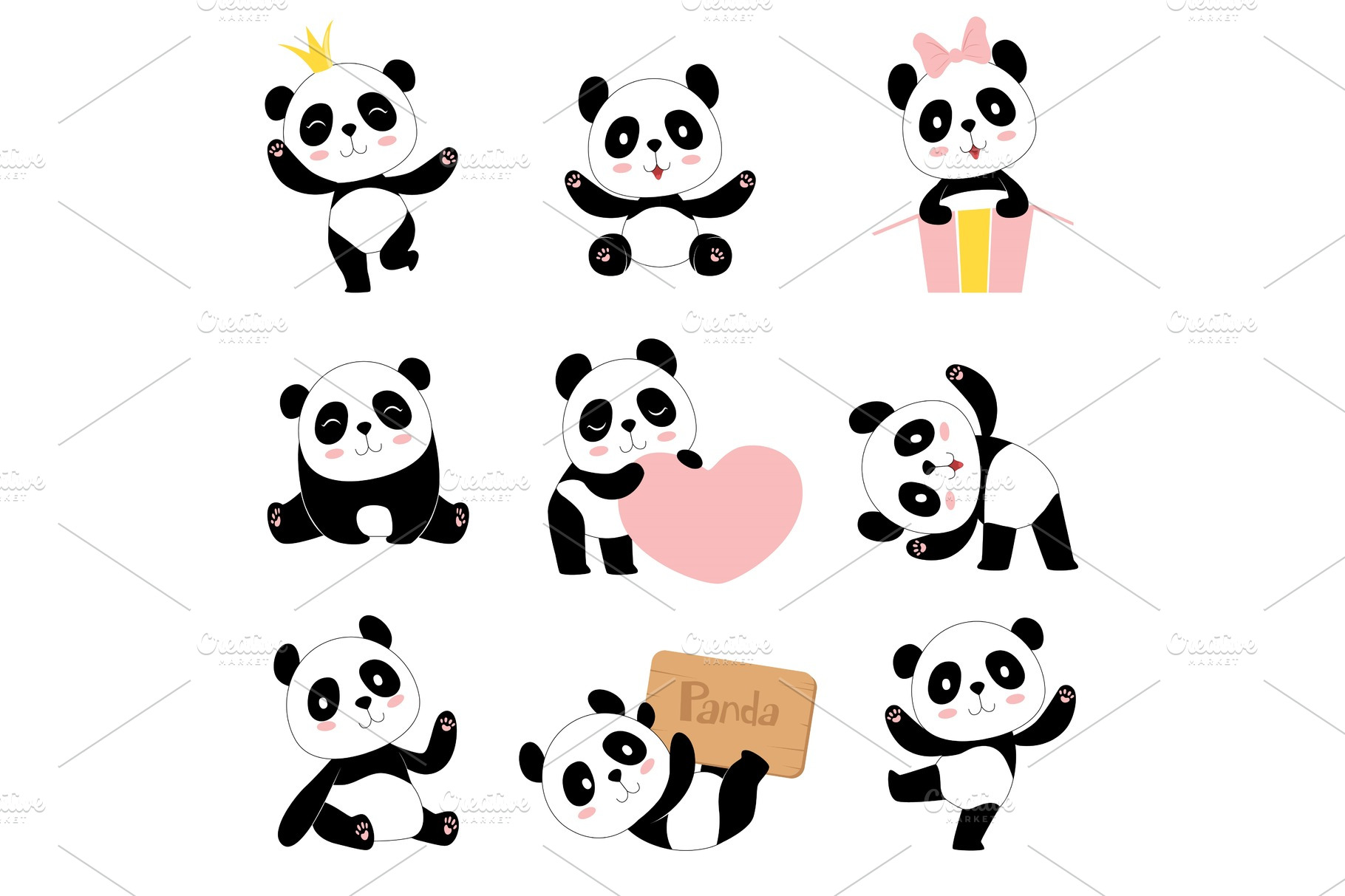 Cute Baby Pandas Toy Animals Pre Designed Vector Graphics Creative Market