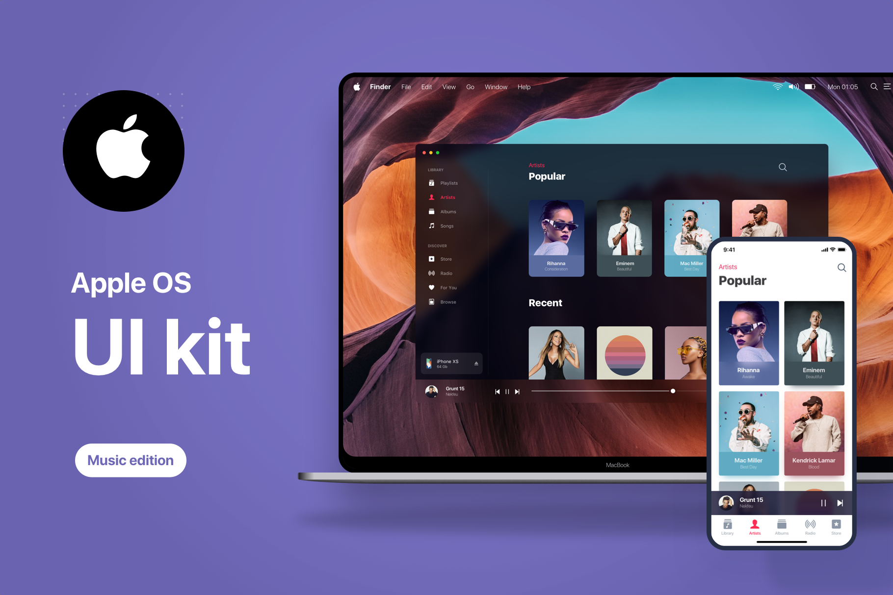 Apple OS Future UI Kit - Music | Creative Product Mockups ~ Creative Market